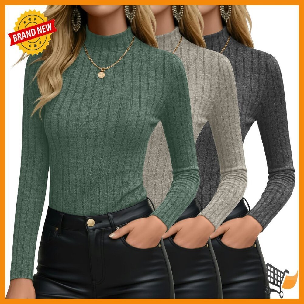 3 Pack Slim Fit Ribbed Mock Turtleneck Sweaters Long Sleeve Thermal Base Layer